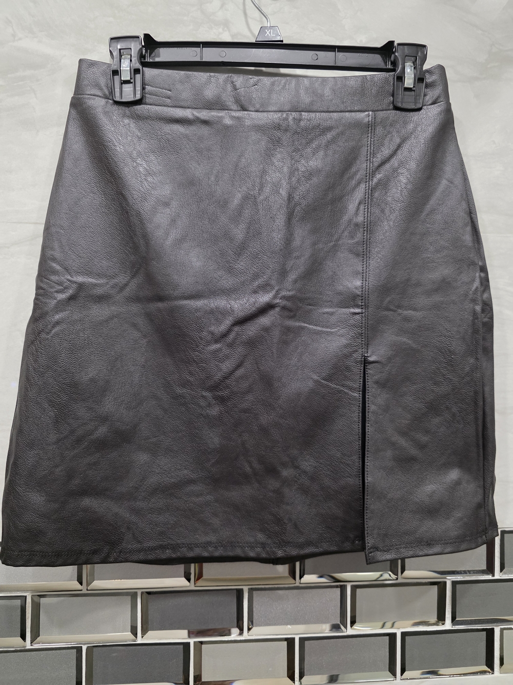 naked wardrobe Brown Faux Leather Mini Skirt with Side Slit KimK